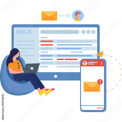 woman doing Email marketing Illustration