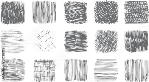 Fifteen Gray Scale Hand Drawn Texture Swatches Rectangular Scribble Patterns Background Design Elements