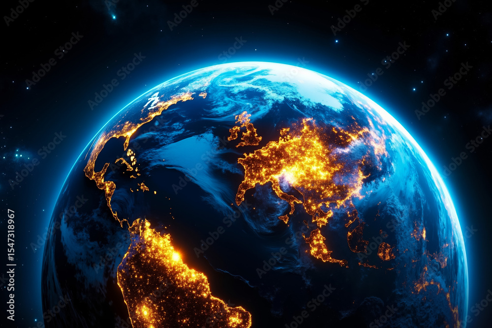 Fototapeta premium A view of the earth at night from space