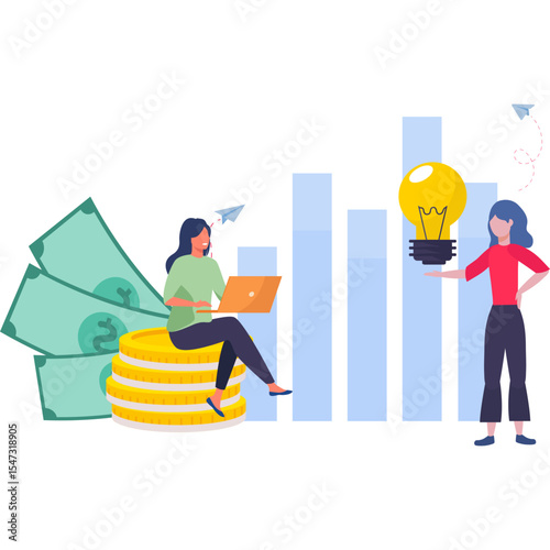 Young girl getting Business investment Idea Illustration