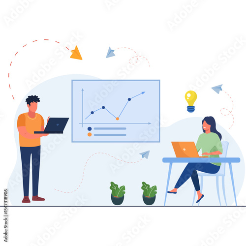 Man and woman explaining Business Strategy and Business Planning Illustration