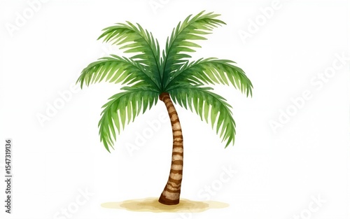 Palm Tree watercolor art isolated on white background. Tropical green Hawaiian flora, summer palm watercolour hand drawn painting for greeting card, travel, vacation or holidays designs or prints