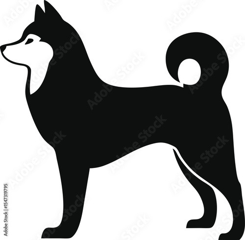 Majestic Siberian Husky Silhouette: An Iconic Outline of the Arctic Canine Standing Proudly, Ideal for Symbolizing Wilderness Spirit and Loyal Endurance on a Pure White Background.