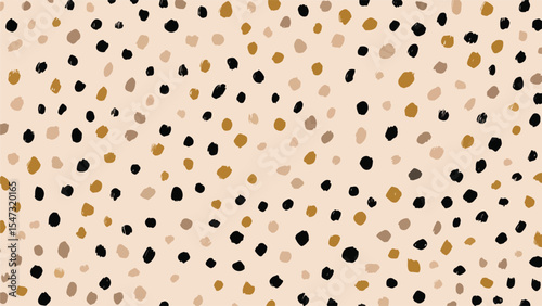 Abstract Beige Background with Scattered Black Brown and Gold Brush Strokes Dots Pattern Seamless Texture Design Element