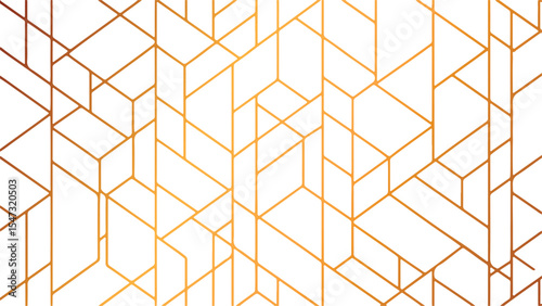 Abstract Geometric Pattern Gold Lines White Background Interlocking Cubes Seamless Texture Design Element Modern Art Deco Style Elegant