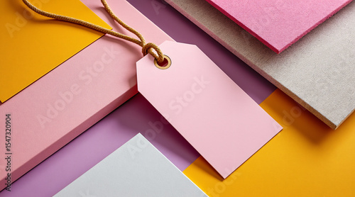Colorful Craft Papers with Blank Tag for Creative Projects and Business Use photo