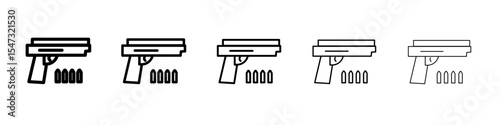 Gun with ammunition icon flat illustration set logo