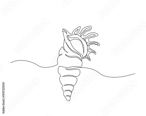 seashell outline illustration. Continuous line drawing of sea shell.