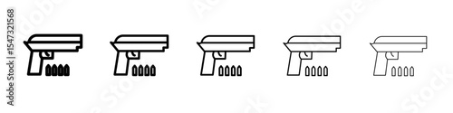 Gun with ammunition icon flat illustration set logo