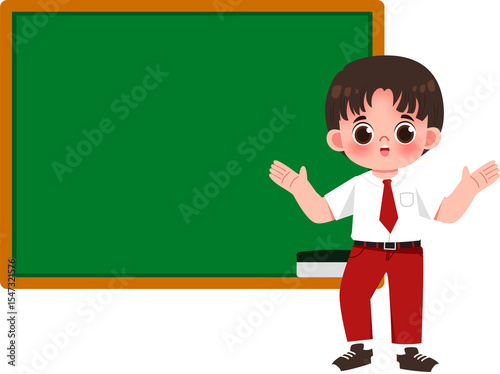 Boy Reading Book and Pointing Finger