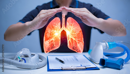 Radiograph on dark background in hospital.The x-ray used for diagnosis of the illness of patient.Medical concept.Blue tone xray show mass at left lung with	