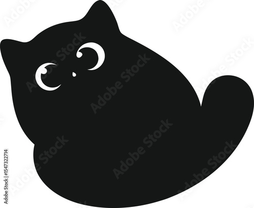 Curled Exotic Shorthair Cat Silhouette: A Plush Outline of the Flat-Faced Feline Napping Cozy, Perfect for Capturing Adorable Charm and Tranquil Rest on a Clean White Canvas.