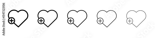 Heart plus icon flat illustration set logo