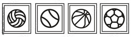 ball set icon, sport symbol sign, football, basketball, volleyball, baseball, isolated on white background, vector illustration.