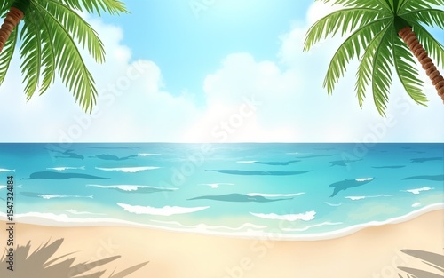 Watercolor banner featuring a summer beach landscape with space for text. Generative AI. High quality