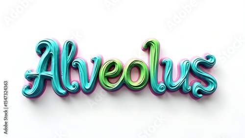 Colorful lettering of the word Alveolus displayed on a bright background