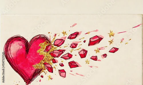 artistic heart explosion animation with transparent background