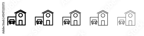 house with garage icon flat illustration set logo