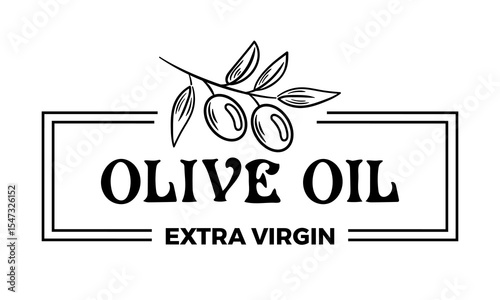 vector illustration features a graceful olive branch alongside a stylish olive oil label, emphasizing a blend of elegance and natural beauty, perfect for representing Mediterranean culinary traditions