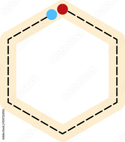 Minimalist Hexagon Outline with Color Dots, Cream Background.