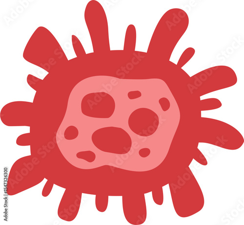 Red Amoeba-like Blob with Interior Spots and Radial Projections, Isolated.