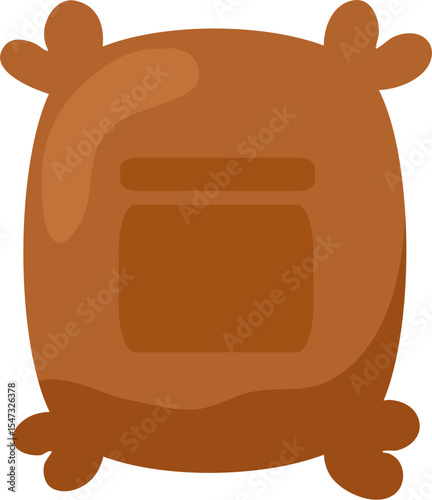 Brown stylized bag with square recessed panel and four rounded protrusions.