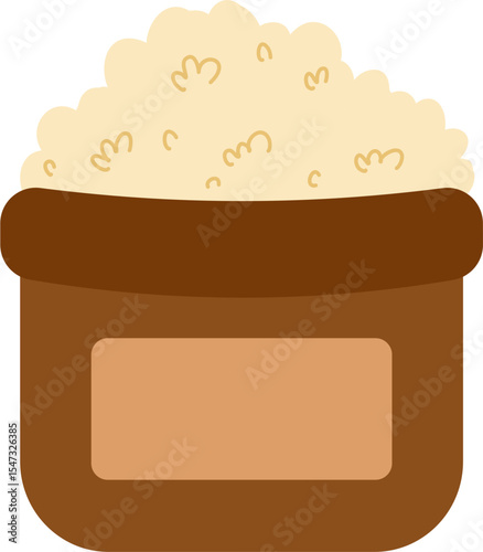 Rustic brown pot overflowing with fluffy cream-colored filling, simple illustration.