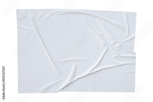 Blank white crumpled paper poster texture background. White paper wrinkled poster template isolated on transparent background..