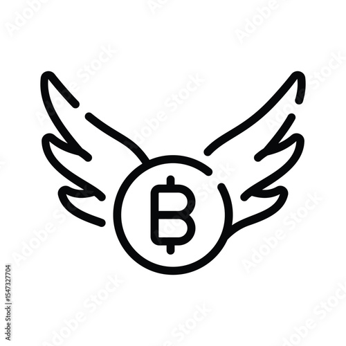 Well designed outline icon of bitcoin loss wings