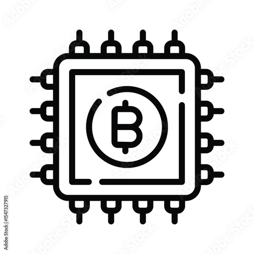 Easy to edit linear icon of bitcoin processing chip