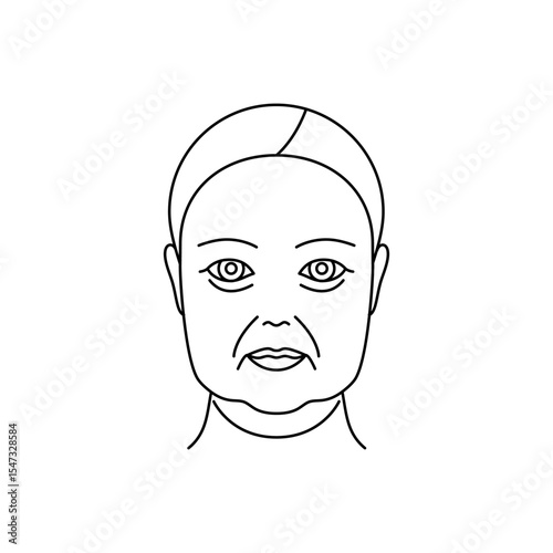 Type of facial aging icon: deformation, line style, editable stroke. Women aging process illustration 