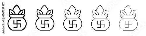 Kalash with coconut icon flat illustration set logo