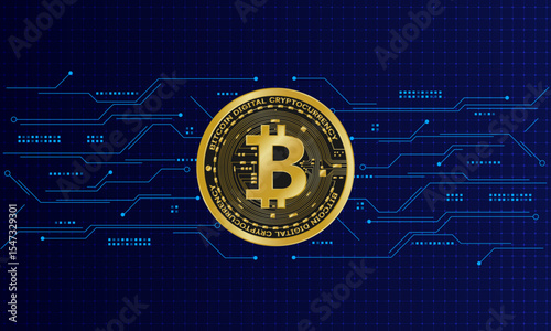 Golden bitcoin digital currency , futuristic digital money	
