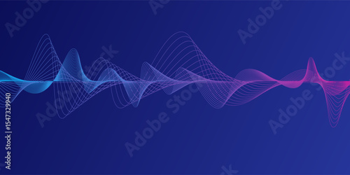 Neon flowing wavy lines on black background. Abstract sound wave design for ai concept, equalizer, audio record, voice assistant. Blue, pink orange gradient curve stripes. Vector background