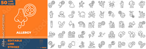 Allergy Line Editable Icons set. Vector illustration in modern thin line style of allergy icons: pollen, flu, sympton, etc