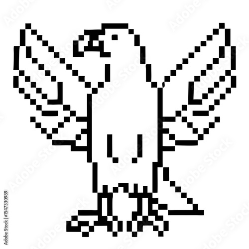 Detailed pixel outline of an eagle, bird with outstretched wings in a minimalist style