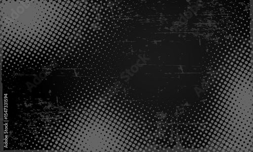 dark grey halftone and grunge pattern. Retro comic gradient background. dark grey dotted texture overlay. Cartoon pop art faded gradient pattern. backdrop for poster, banner, advertisement, event
