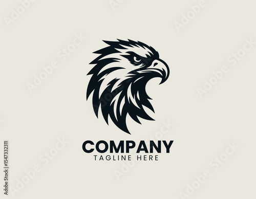 Fierce falcon head in circular logo with bold shapes and minimalist aesthetic conveying power and focus