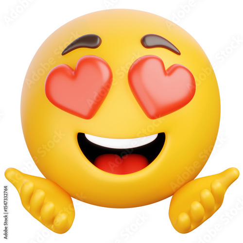 3D Render of Smiling Emoji with Heart Eyes