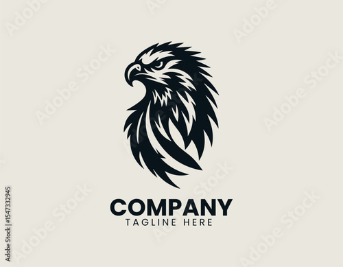 Fierce falcon head inside circular emblem combining aggressive bird portrait and dynamic line art style