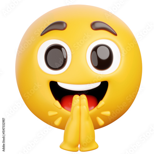 3D Render of a Pleading Face Emoji