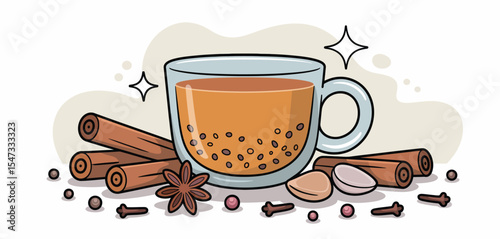 Warm Spiced Tea with Cinnamon Sticks and Star Anise