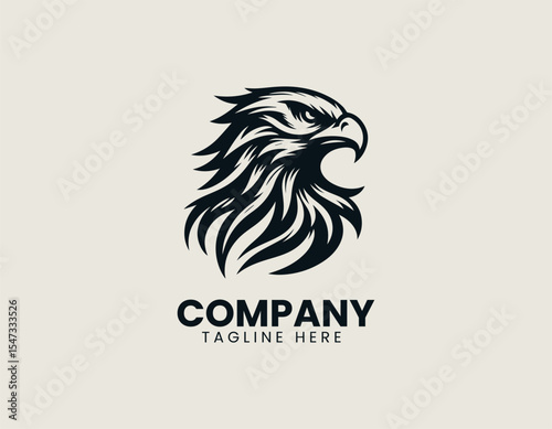 Fierce falcon head depicted within a circle emphasizing strength and precision in bold style