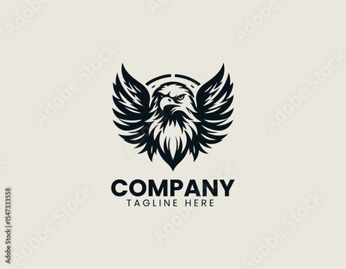 Fierce falcon head depicted within a circle emphasizing strength and precision in bold style