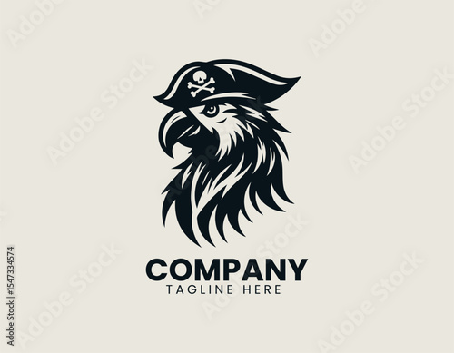 Pirate parrot vector logo illustration design featuring colorful bird head wearing pirate hat within circular frame
