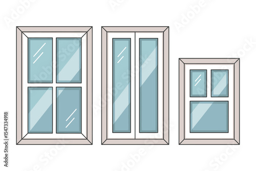 Three Different Sizes of Modern White Windows Illustration