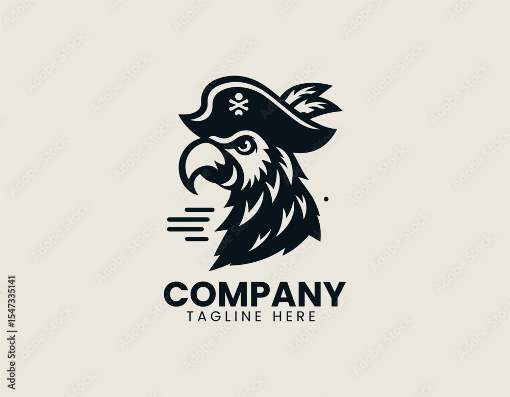 Obraz premium Pirate parrot mascot vector logo illustration design combining bird profile and nautical theme in bold style