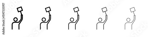 Man protests with a poster icon flat illustration set logo
