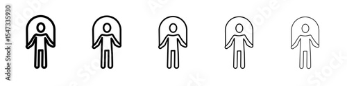 Man jumping with skipping rope icon flat illustration set logo