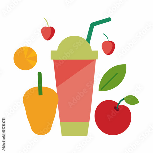 set of fruits and juice